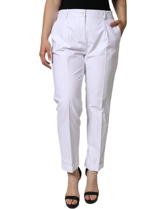 White Cotton Stretch Tapered Pants Trendy Palazzo Pants