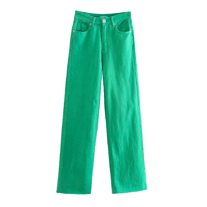 Women Pockets Wide Leg Pants Elegant Silk Pants