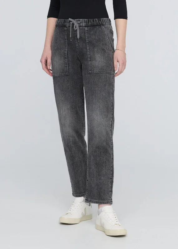 Performance Denim Harbour Pant - Tumbled Onyx Stylish Elastic Waist Pants