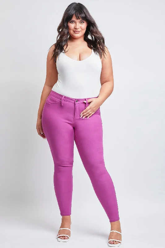 Women's Plus  Hyperstretch Skinny Pants, Berry Rose Elegant Silk Pants