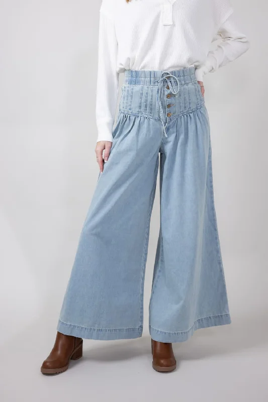 Yoke Pintuck Wide Leg Denim Pants for Women | MAP2991-DENIM Slim-Fit Leggings