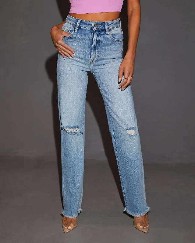 Abbie High Rise Distressed Straight Leg Jeans Trendy Acid Wash Skinny Jeans