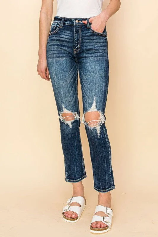 Artemis Vintage High Rise Stretch Ankle Cigarette Jeans Elegant Raw Hem Jeans