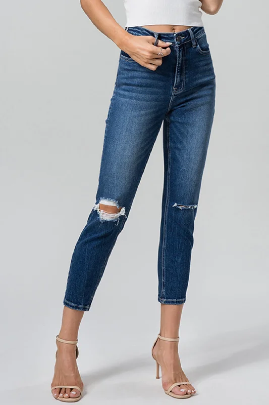 BAYEAS Full Size High Waist Distressed Washed Cropped Mom Jeans Cozy Stretch High-Waist Jeans BAYEAS Full Size High Waist Distressed Washed Cropped Mom Jeans Cozy Stretch High-Waist Jeans