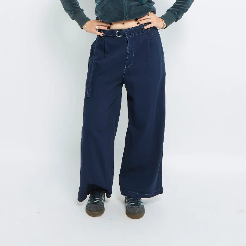 Belted Waist Wide Leg Jeans - UK 10 Trendy Wide-Leg High-Waist Denim