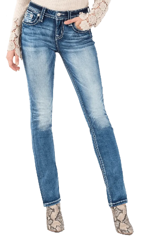 Miss Me Aztec Pattern Shape Mid Jeans Fashionable Straight Cut Jeans
