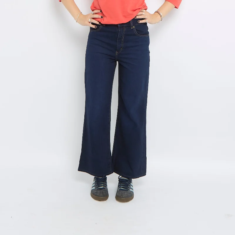 Contrast Stitch Wide Leg Jeans - UK 8 Chic Cropped Jeans
