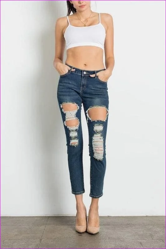 Dark Wash Ripped Premium Jeans Stylish Acid-Wash Jeans