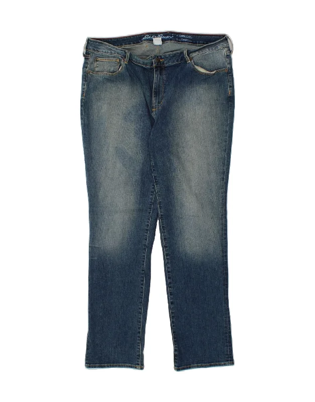 EDDIE BAUER Womens Slightly Curvy Straight Jeans US 18 2XL W38 L31 Blue Fashionable Distressed Jeans EDDIE BAUER Womens Slightly Curvy Straight Jeans US 18 2XL W38 L31 Blue Fashionable Distressed Jeans