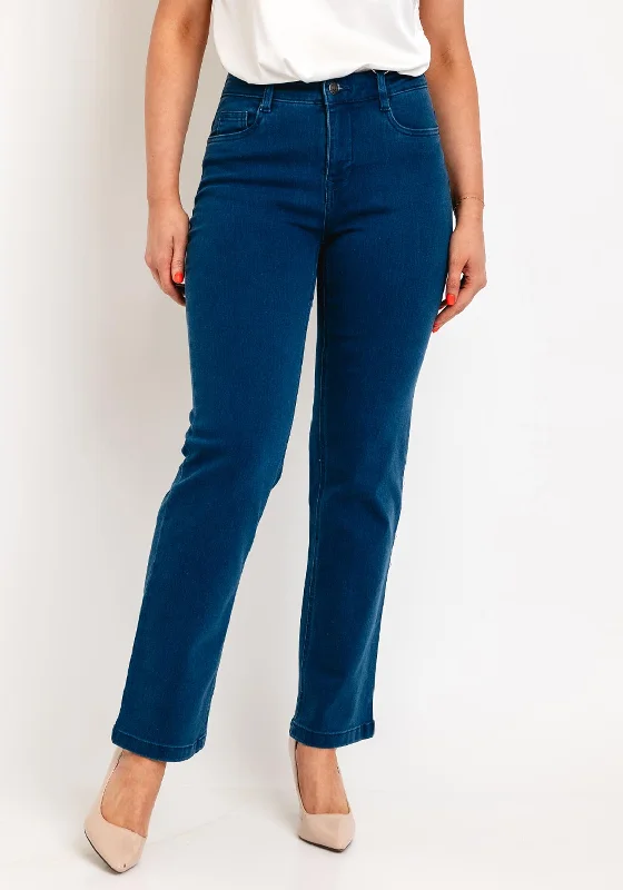 Fransa Elli Luxe Straight Leg Jeans, Mid Blue Denim Casual Loose Fit Jeans