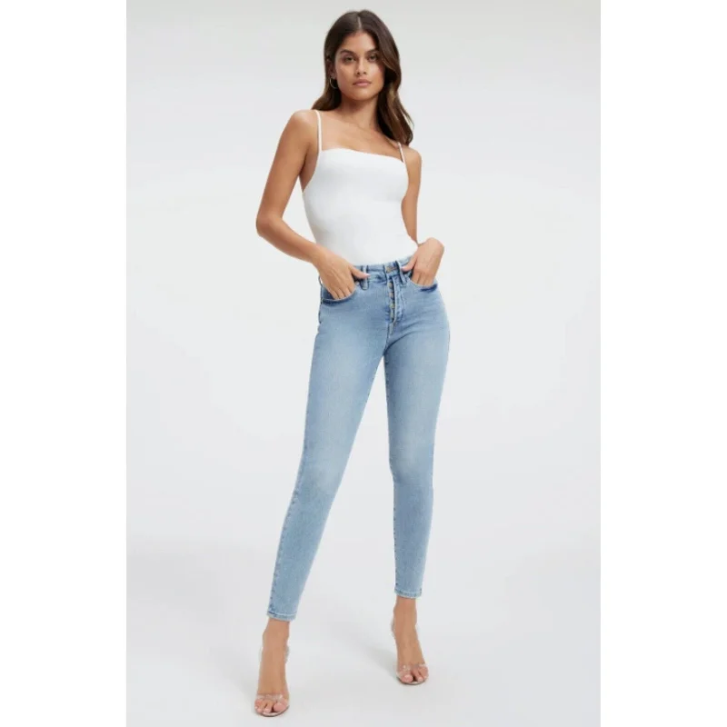 GOOD AMERICAN Good Legs Button Fly Skinny Jeans 0/25 Light Blue Indigo317 NWT Stylish High-Waist Skinny Denim GOOD AMERICAN Good Legs Button Fly Skinny Jeans 0/25 Light Blue Indigo317 NWT Stylish High-Waist Skinny Denim