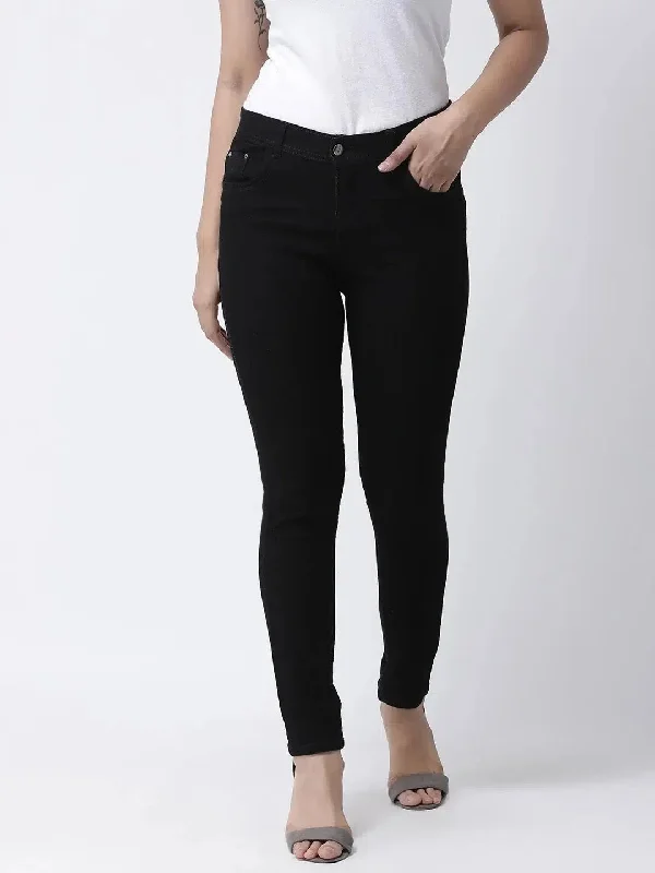 Hangup Women Slim Solid Women Jeans-Ladies_BlackJeans Stylish Shredded Denim Jeans
