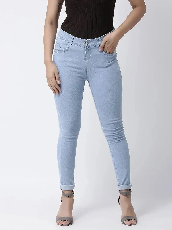 Hangup Women Slim Solid Women Jeans-Ladies_SkyBlueJeans Chic Ripped Jeans