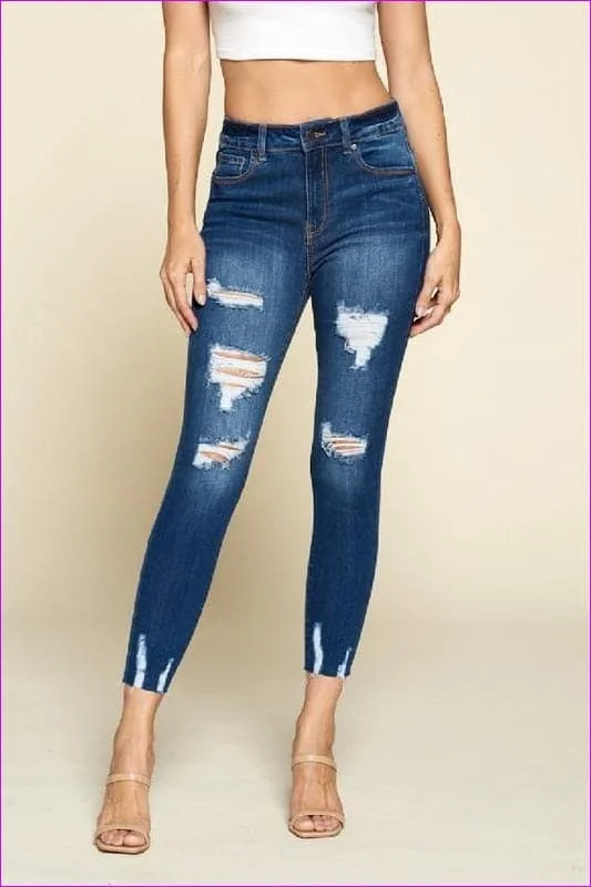 High Rise Destruction Jeans Fashionable Jeggings Style Jeans