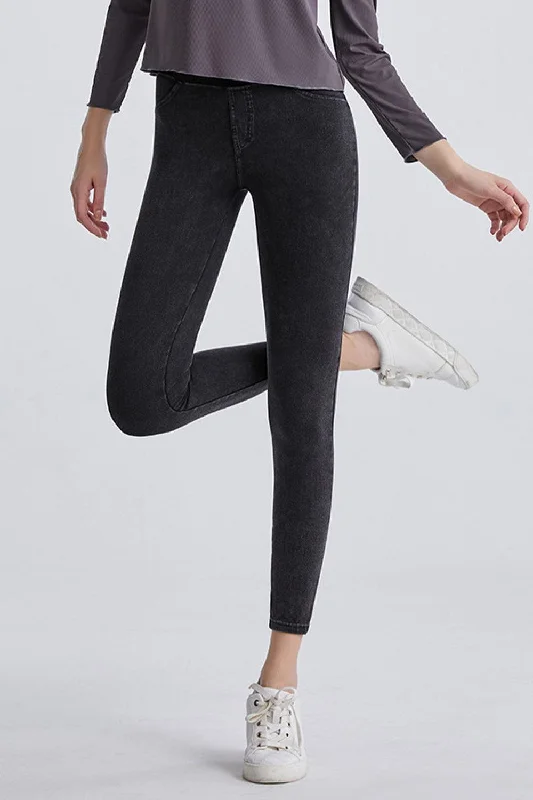 High Waist Cropped Jeans Comfortable Full-Length Denim Jeans