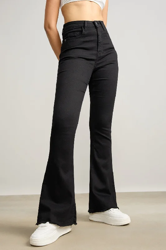High Waisted Slim Black Bootcut Jeans Fashionable Mom Jeans