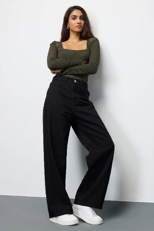 Onyx Wide-Leg Cropped Denim Jeans Comfortable Straight-Legged Denim