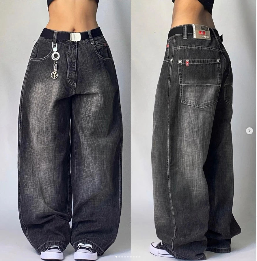 Retro Street Jeans High Street Hip-Hop Pocket Loose Wide-Leg Pants Trendy Layered Pocket Jeans Retro Street Jeans High Street Hip-Hop Pocket Loose Wide-Leg Pants Trendy Layered Pocket Jeans