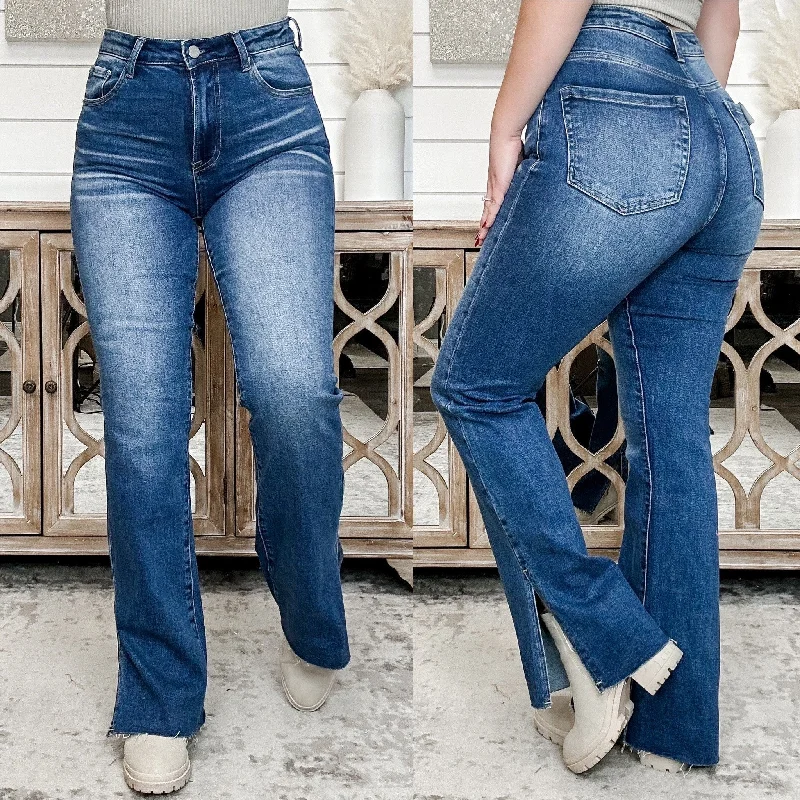 Juliana High Rise Risen Straight Leg Blue Jeans Fashionable Raw Hemmed Jeans