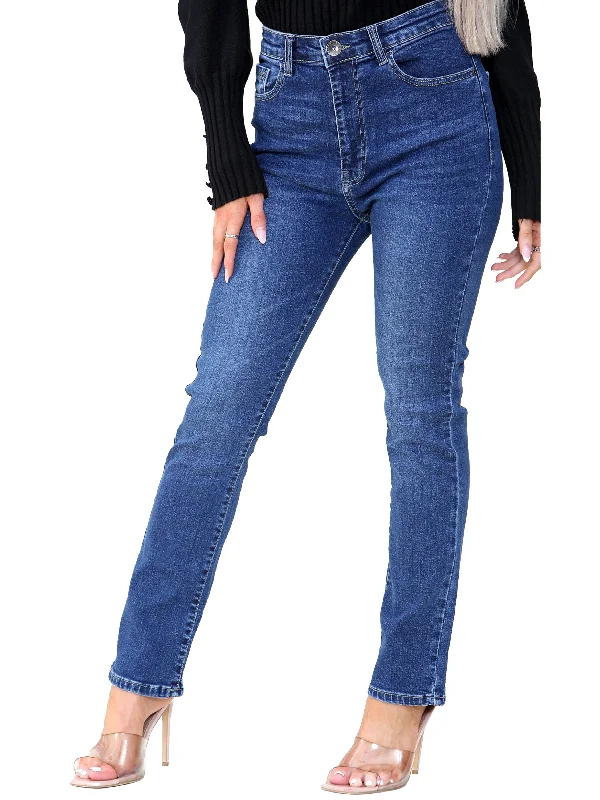 Kruze | Womens Straight Slim Denim Jeans Chic Dark-Wash Skinny Jeans