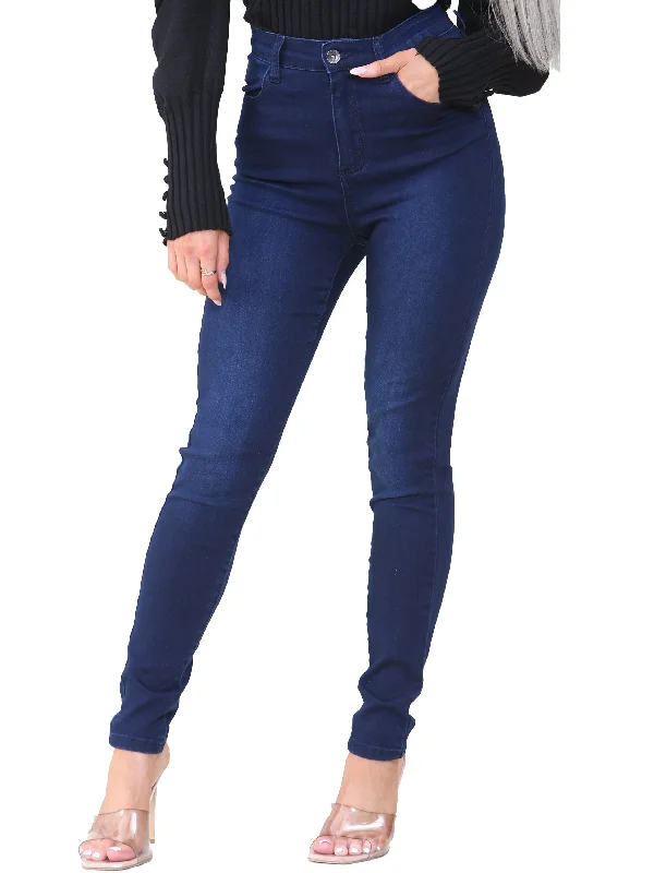 Enzo | Womens Skinny Stretch Jeans Trendy Patchwork Denim Jeans