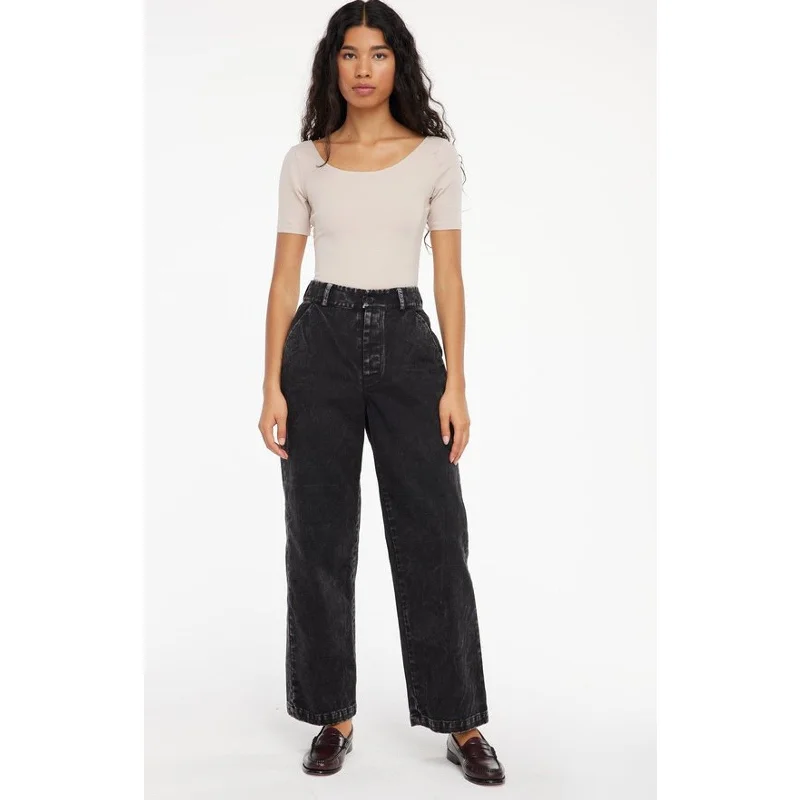 LACAUSA Women's Aiden Trouser Denim Jeans Size 6 Black Mineral Wash Mid Rise NWT Fashionable White Denim Jeans LACAUSA Women's Aiden Trouser Denim Jeans Size 6 Black Mineral Wash Mid Rise NWT Fashionable White Denim Jeans