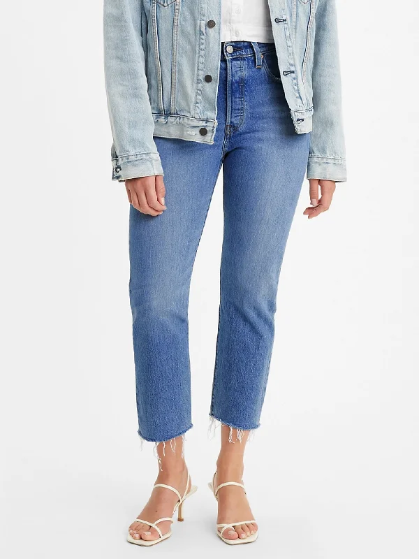 501 Tapered Straight Fit Crop Jeans Casual Distressed Skinny Jeans