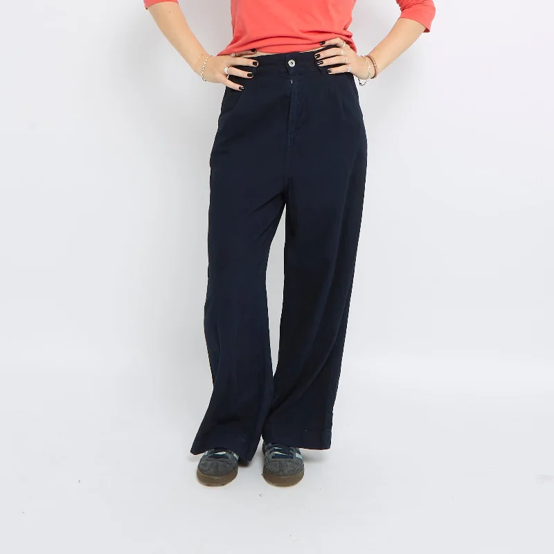 Linen Blend Dark Wash Wide Leg Jeans - UK 8 Stylish Bootcut Denim Jeans