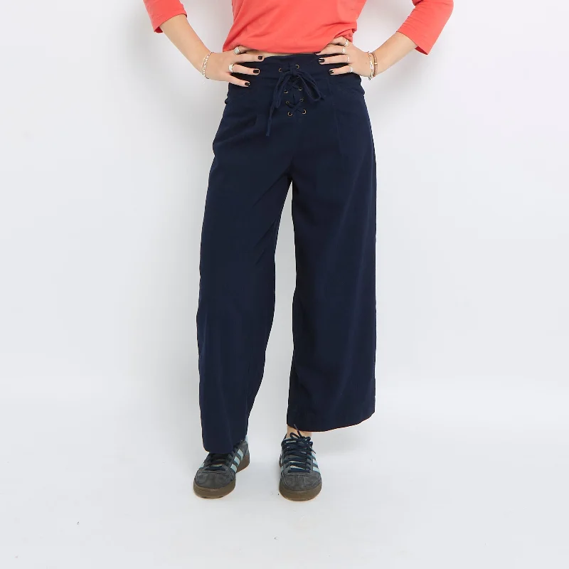 Linen Blend Lace Up Detail Jeans - UK 6 Elegant Skinny Leg Jeans