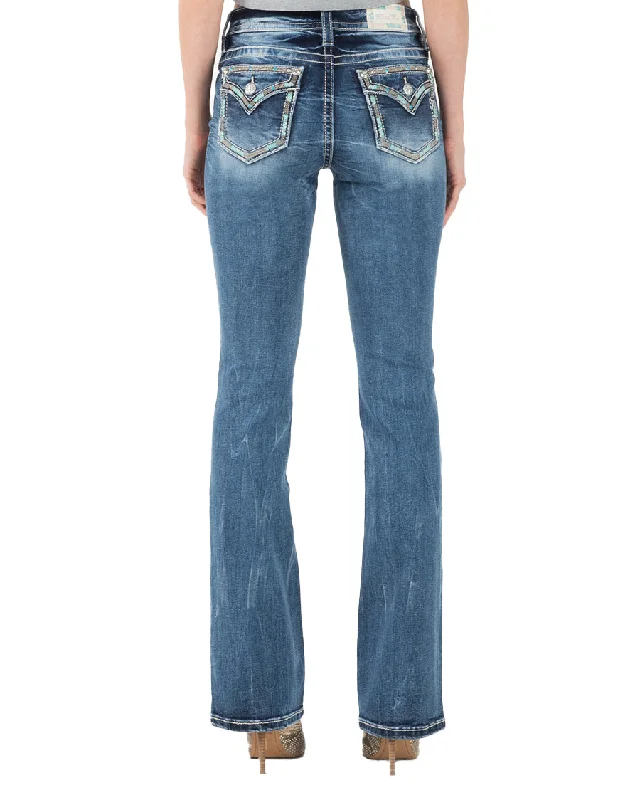 Women's Border Stitch Boot Cut Jeans Elegant Wide-Leg Jeans