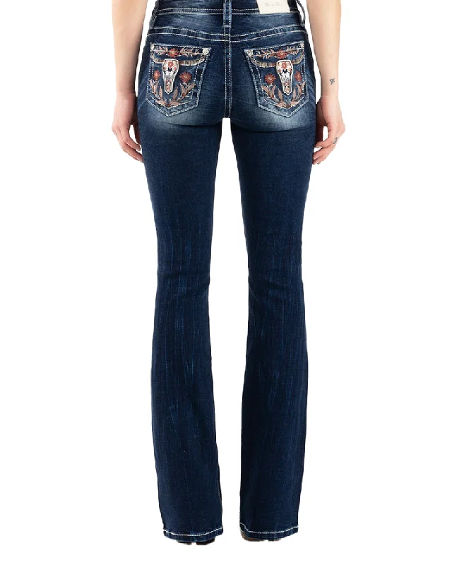Women's Angelic Steer Boot Cut Jeans Trendy Low-Rise Bootcut Jeans