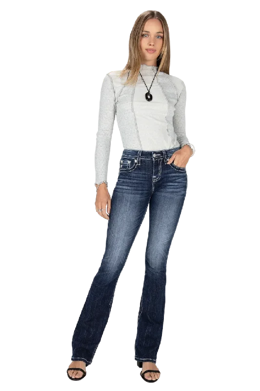 Miss Me Women's Quilted Cow Print Bootcut Jeans Fashionable Cropped Denim Jeans