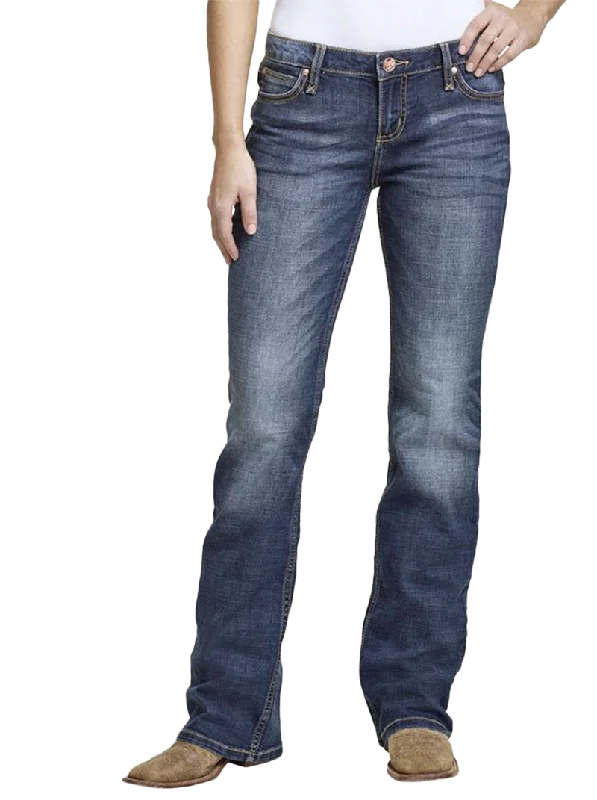 Wrangler Women Retro Mae Mid-rise Bootcut Jeans Trendy Low-Rise Slim Jeans