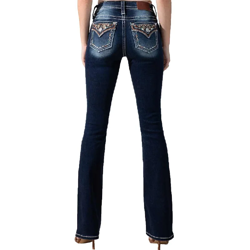 Miss Me Women's Aztec Accent Bootcut Jeans Casual Distressed Skinny Jeans