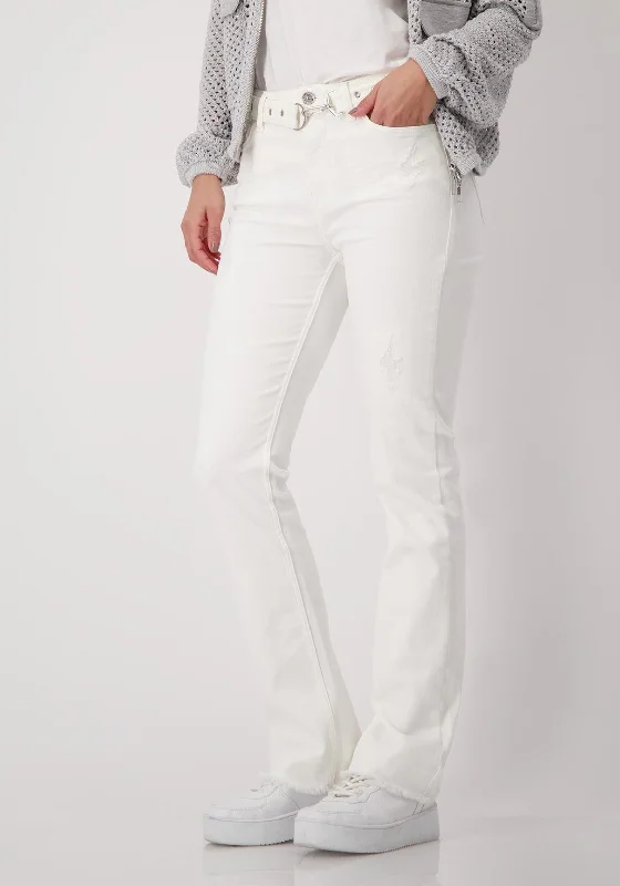 Monari Bootcut Belted Flared Jeans, White Fashionable Button-Front Jeans