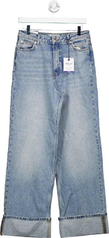 New Look Blue Adalae Wide Leg Turn Up Jeans UK 10 Chic Double Waistband Jeans