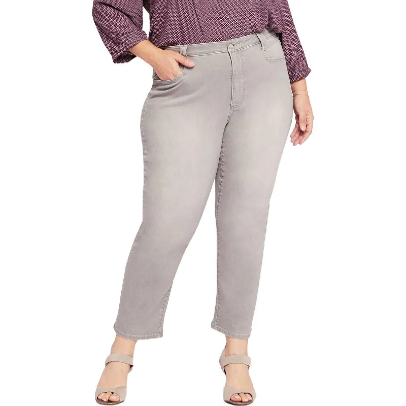 NYDJ Womens Plus Relaxed Ankle Straight Leg Jeans Stylish Tapered Fit Jeans