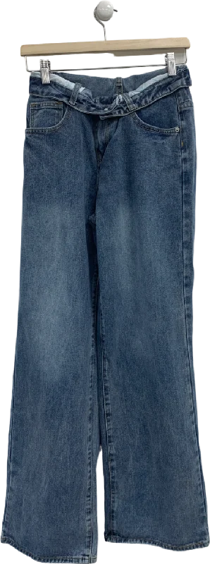 PrettyLittleThing Blue Fold Over Waistband Vintage Jeans UK 6 Fashionable Straight Cut Jeans PrettyLittleThing Blue Fold Over Waistband Vintage Jeans UK 6 Fashionable Straight Cut Jeans