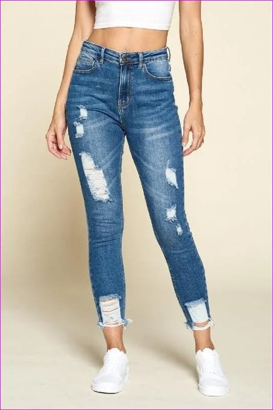 Raw Ripped Medium Wash Jeans Stylish Acid-Wash Jeans