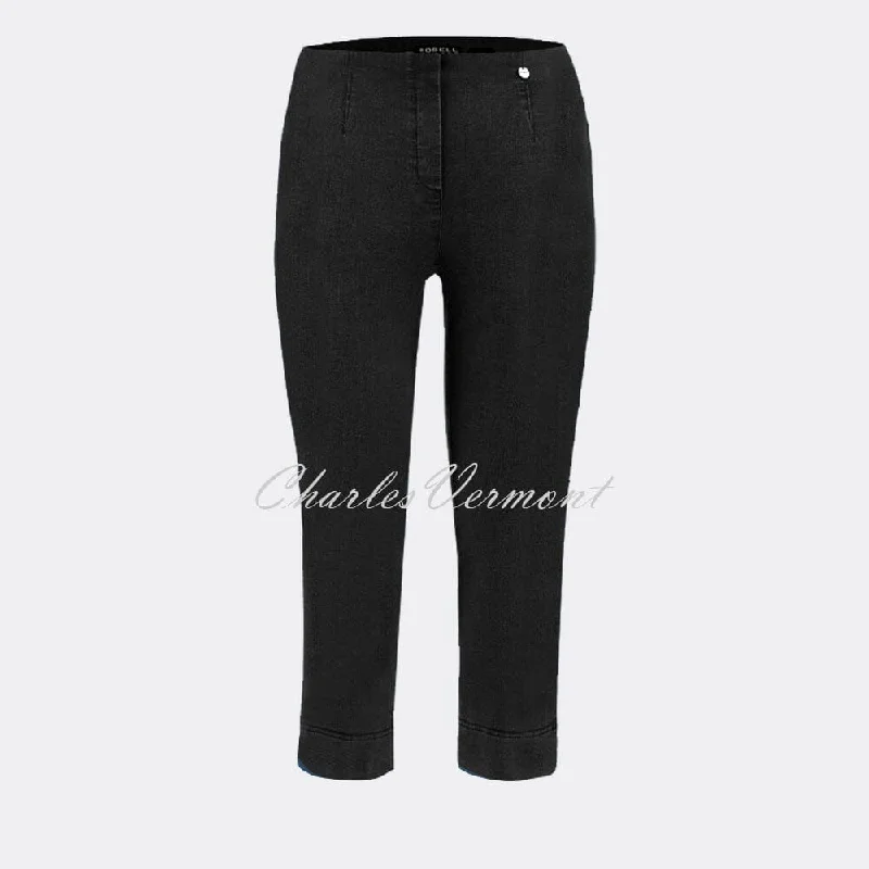 Robell Marie 07 - Capri Jean 51664-5448-90 (Black) Stylish Stone-Wash Denim Jeans