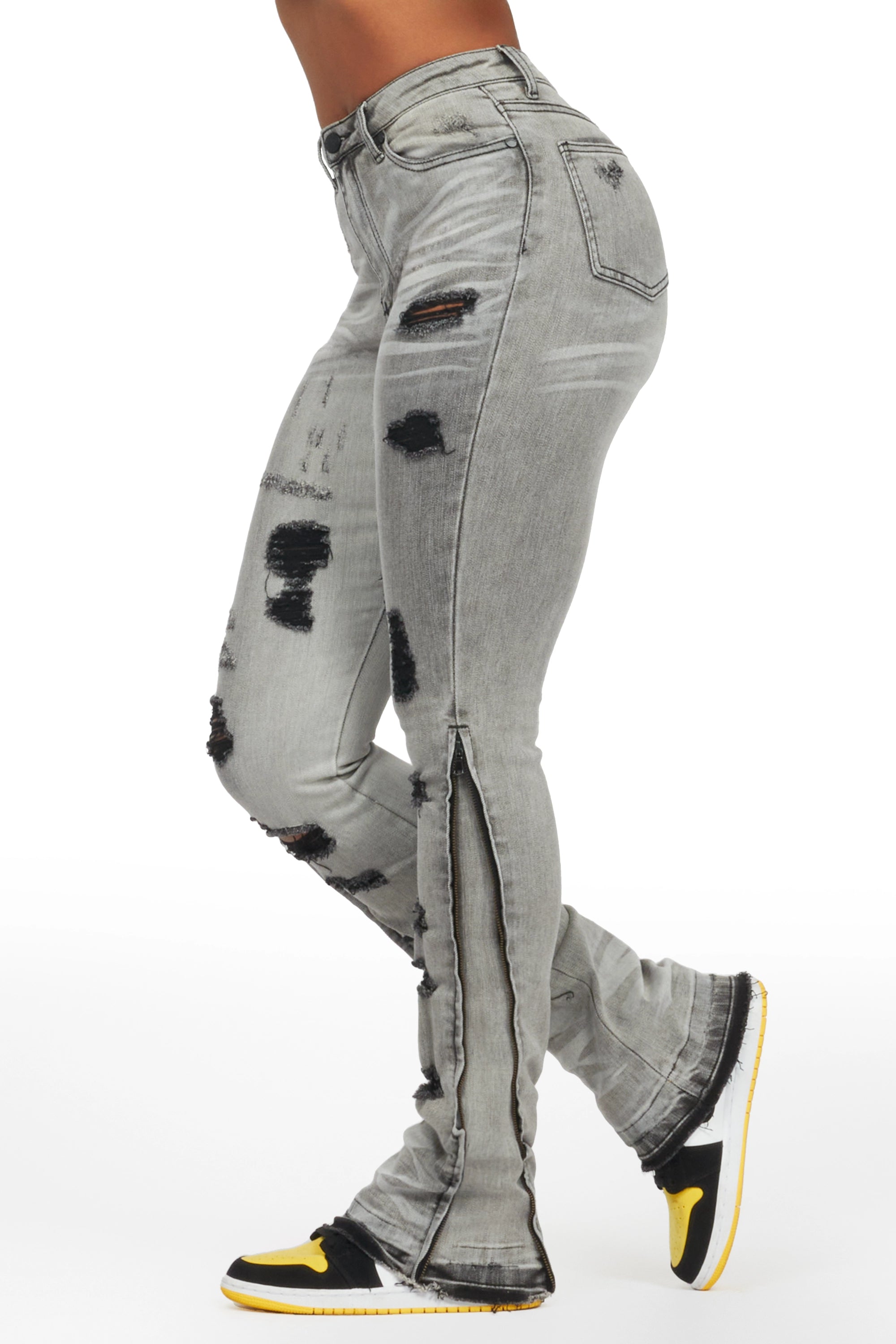 Whitley Grey Stacked Jean Casual Loose Fit Jeans