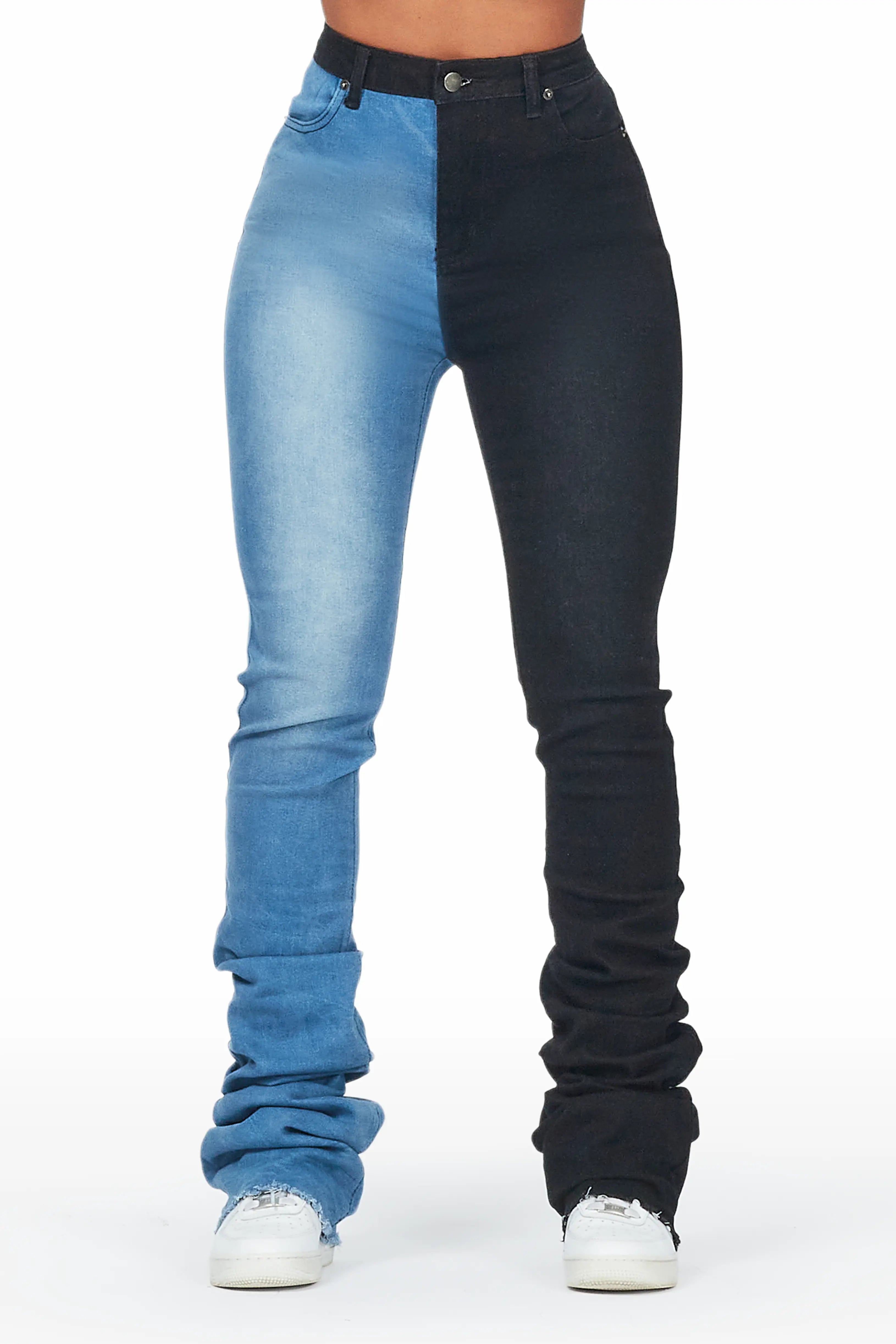Derria Blue/Black Super Stacked Jean Comfortable Stretch Fit Jeans