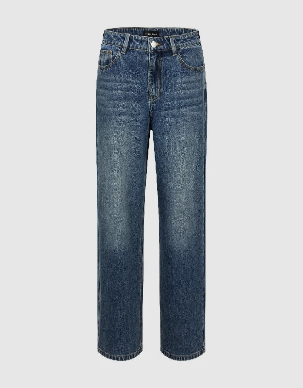 Straight Jeans Chic Faded Blue Jeans