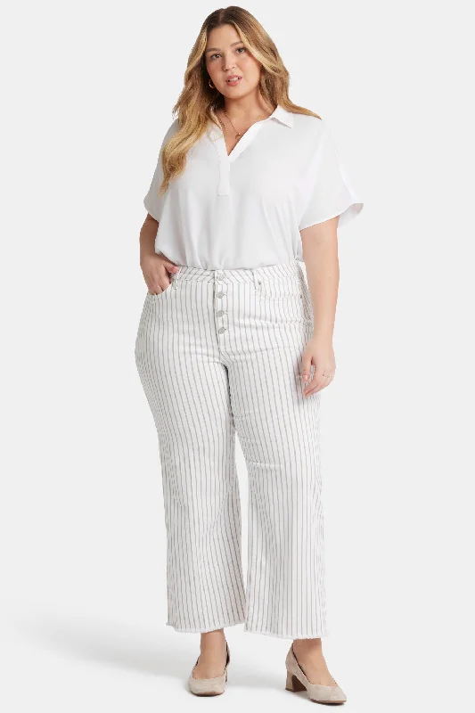 Teresa Wide Leg Ankle Jeans In Plus Size - Beach Cruise Stripe Comfortable Drawstring Waist Jeans Teresa Wide Leg Ankle Jeans In Plus Size - Beach Cruise Stripe Comfortable Drawstring Waist Jeans