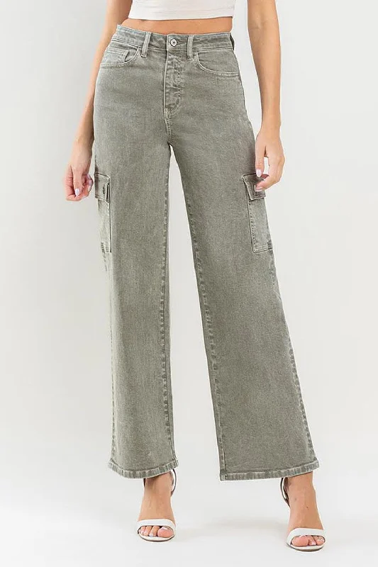 Vervet by Flying Monkey 90's Super High Rise Cargo Jeans Comfortable Faded High-Rise Jeans