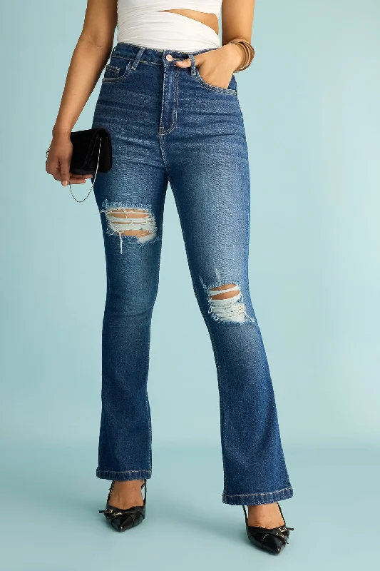 Vintage Sky Distress Bootcut Jeans Cozy Relaxed Fit Jeans