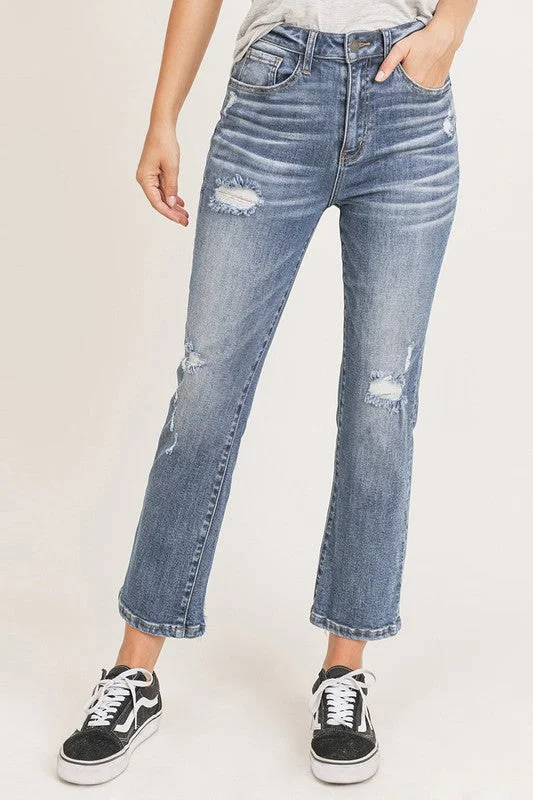 Vintage Washed Straight Jeans Stylish Plus Size Denim Jeans