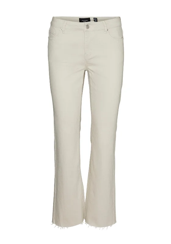 Vero Moda Sheila Mid Rise Kick Flare Jeans, Pumice Stone Trendy Paperbag Waist Jeans