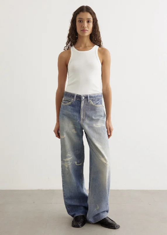 Full Cut Digital Print Denim Jeans Fashionable Raw Hemmed Jeans