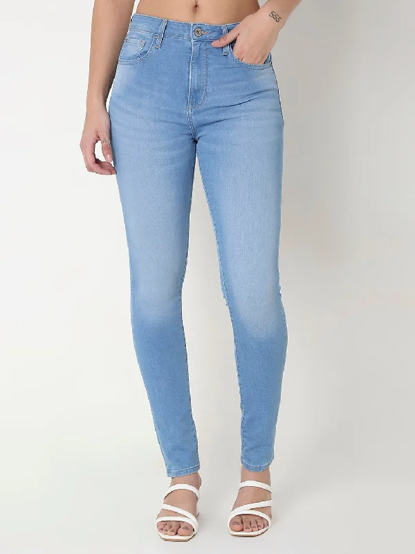 Spykar Blue Skinny Fit High-Rise Cotton Blend Jeans For Women Casual Light Wash Jeans Spykar Blue Skinny Fit High-Rise Cotton Blend Jeans For Women Casual Light Wash Jeans